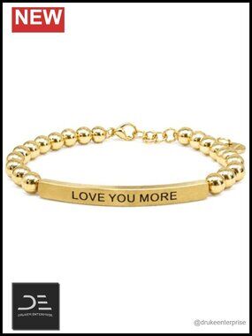 Love You More Engraved Bar Bracelet 18K Gold Plated Adjustable Stretch